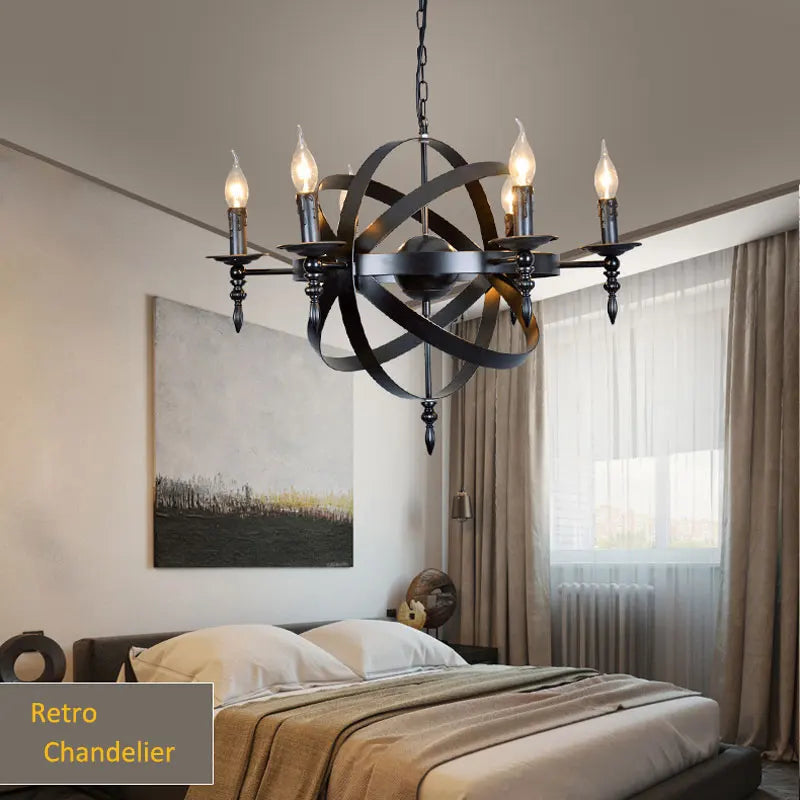 Afralia™ Iron Chandelier: Retro Industrial Globe Lighting for Living Room, Kitchen, Dining Room