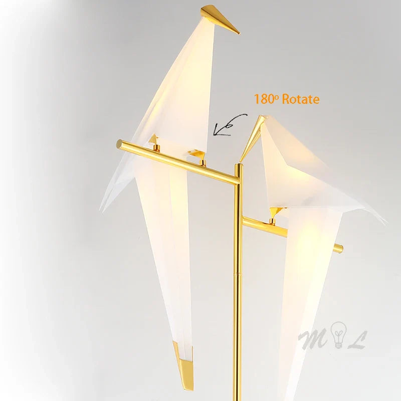 Afralia™ Gold Origami Bird Floor Lamp: Modern Home Decor and Reading Light