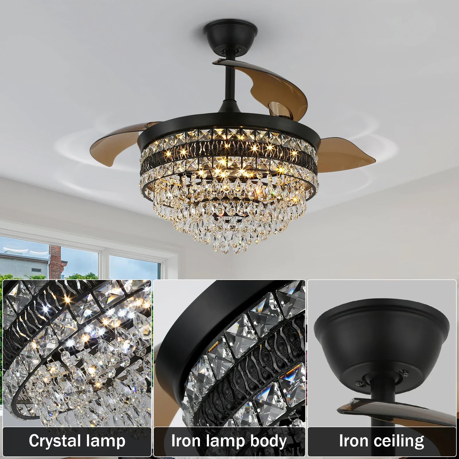 Afralia™ Smart Ceiling Fan with Pendant Lighting, 3-head LED Fandelier Lamp.