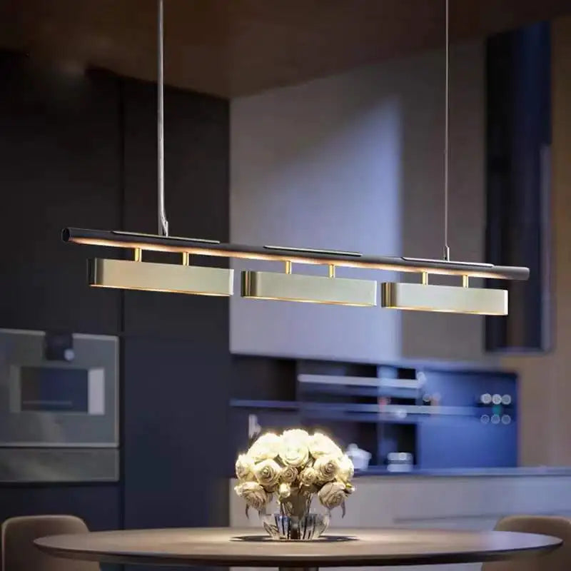 Afralia™ Modern Black Gold LED Pendant Chandelier for Cafe Bar Kitchen Island