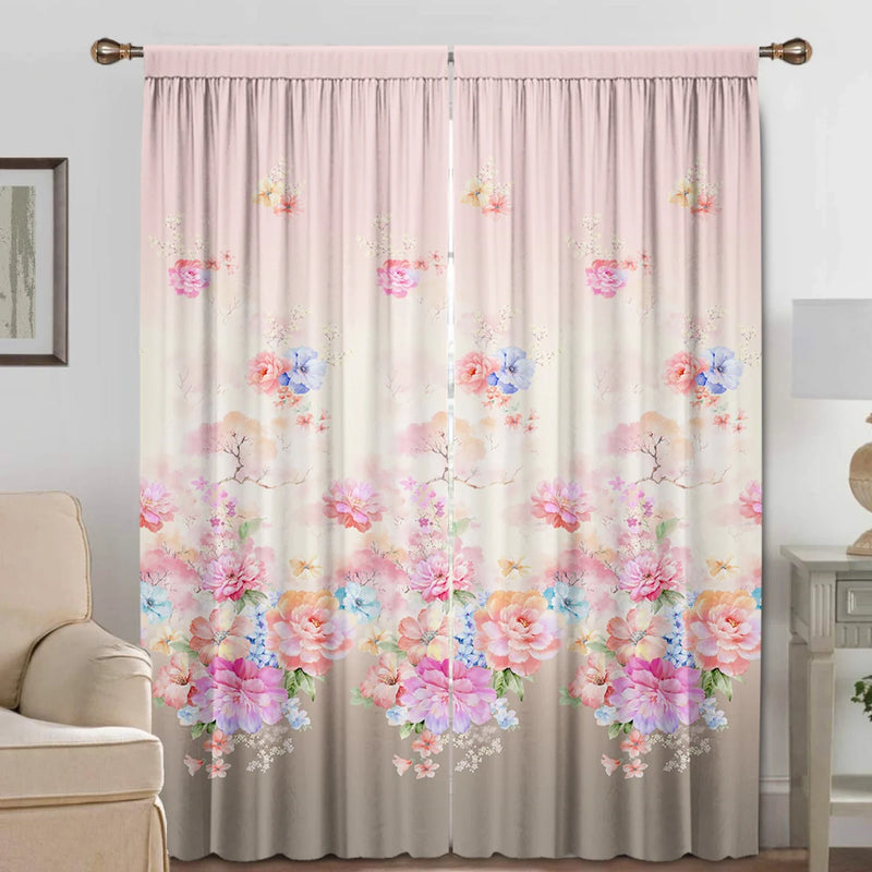 Afralia™ Pink Floral Bag Curtains for Home Decoration, Kitchen, Coffee Shop, Living Room