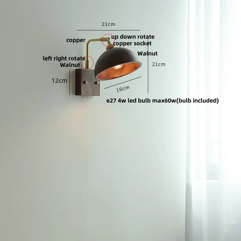 Afralia™ Vintage LED Rotatable Wall Sconce with Pull Chain Switch - Walnut Wood Mirror Light