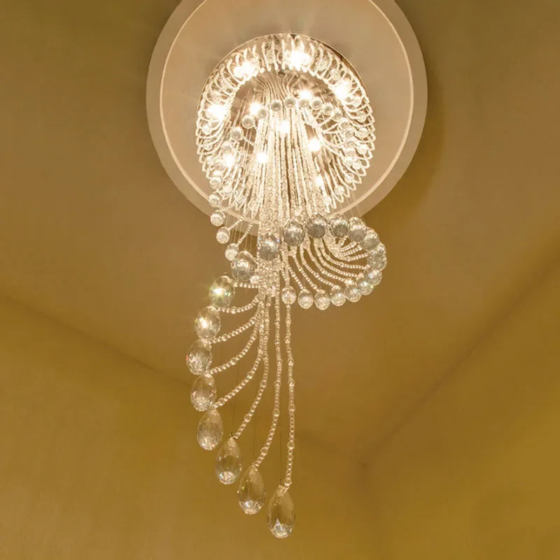 Afralia™ Double Spiral Staircase Crystal Ceiling Chandelier for Modern Loft Decor