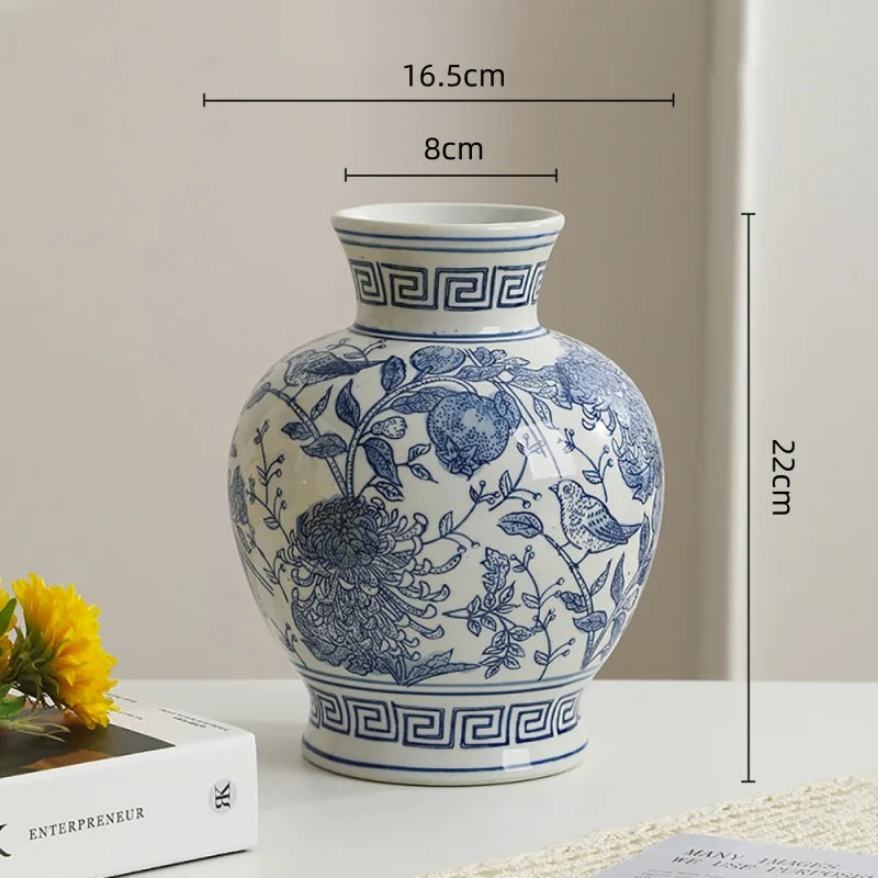 Afralia™ Chinese Vintage Blue White Porcelain Vase Home Decor Ceramic Handicraft Bottle