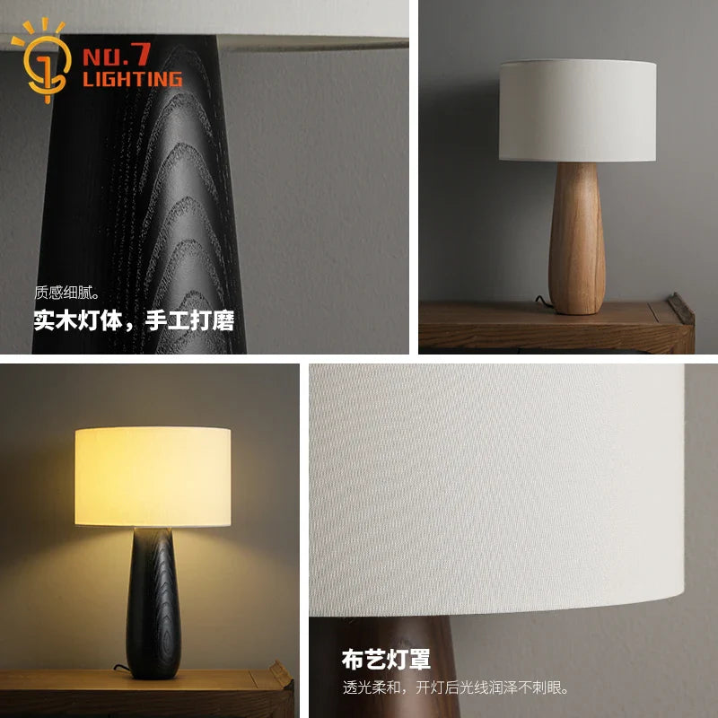 Afralia™ Zen Art Solid Wood Table Lamp LED E27 Bedroom Desk Light Zen Art Decor