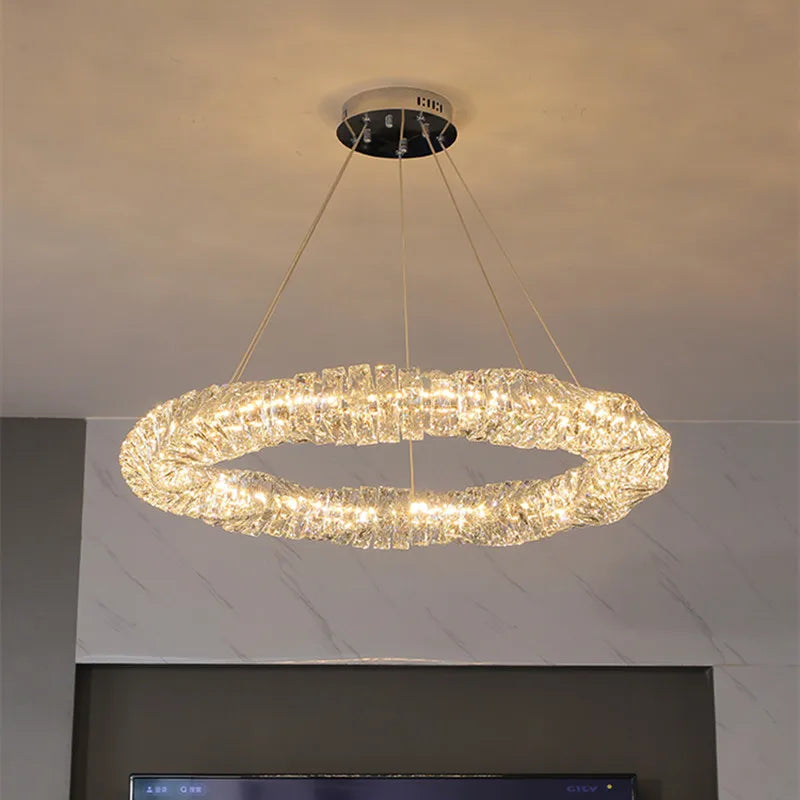 Afralia™ Modern Crystal Pendant Light Dimmable Remote Control Luxury Steel LED Lamp