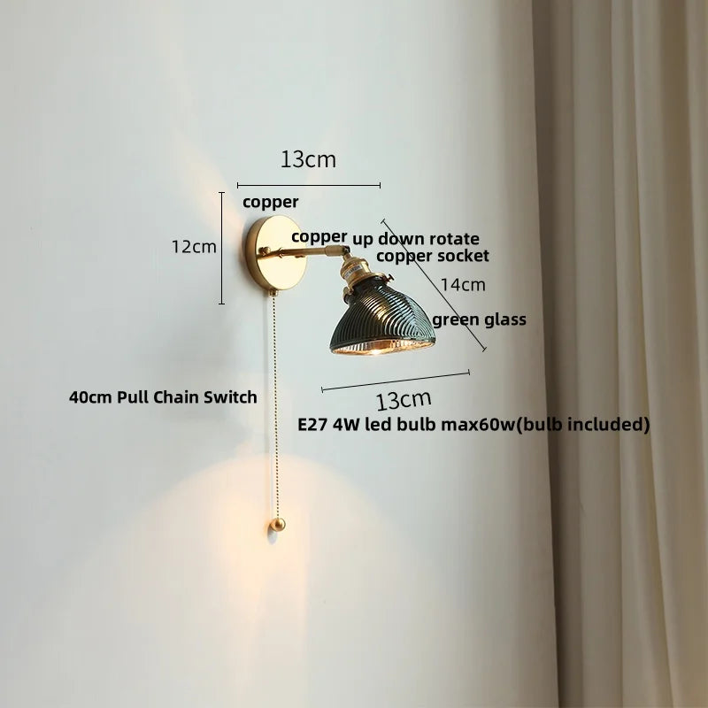 Afralia™ White Glass Copper LED Wall Sconce with Pull Chain Switch