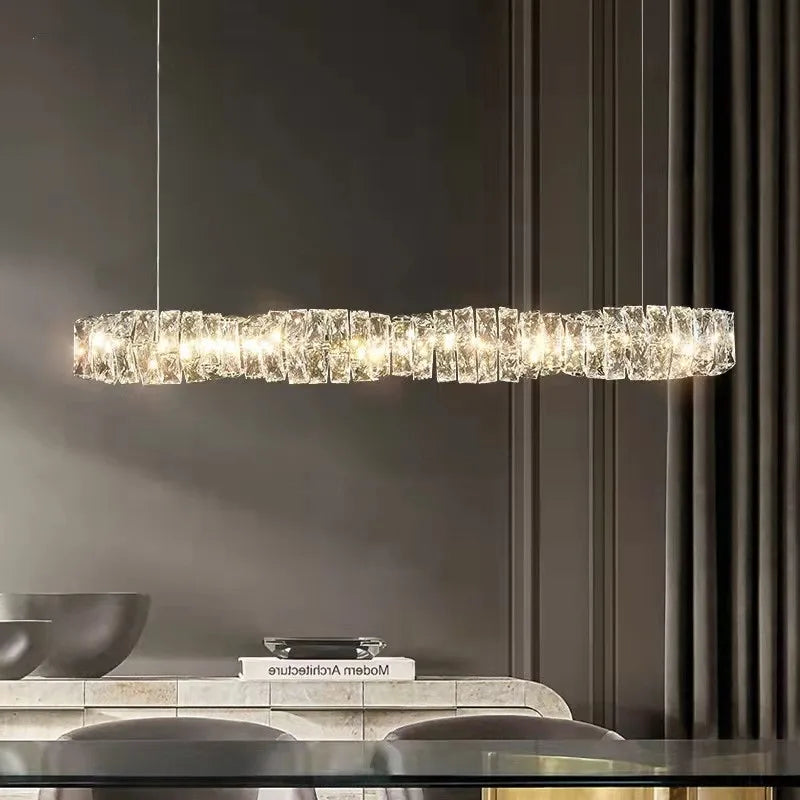 Afralia™ Luxury Crystal Pendant Chandelier Dimmable LED Light for Modern Living Room