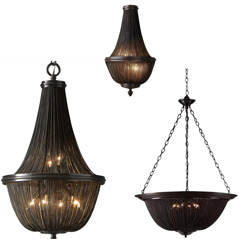 Afralia™ Black Aluminum Chain Tassel Pendant Lights - Dimmable Classic Chandelier