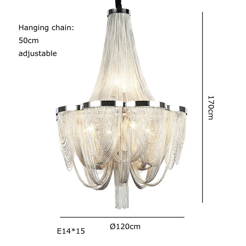 Afralia™ Circular Chrome Chain Pendant Light LED Ceiling Aluminum Living Room Luxe Chrome Gloss Light