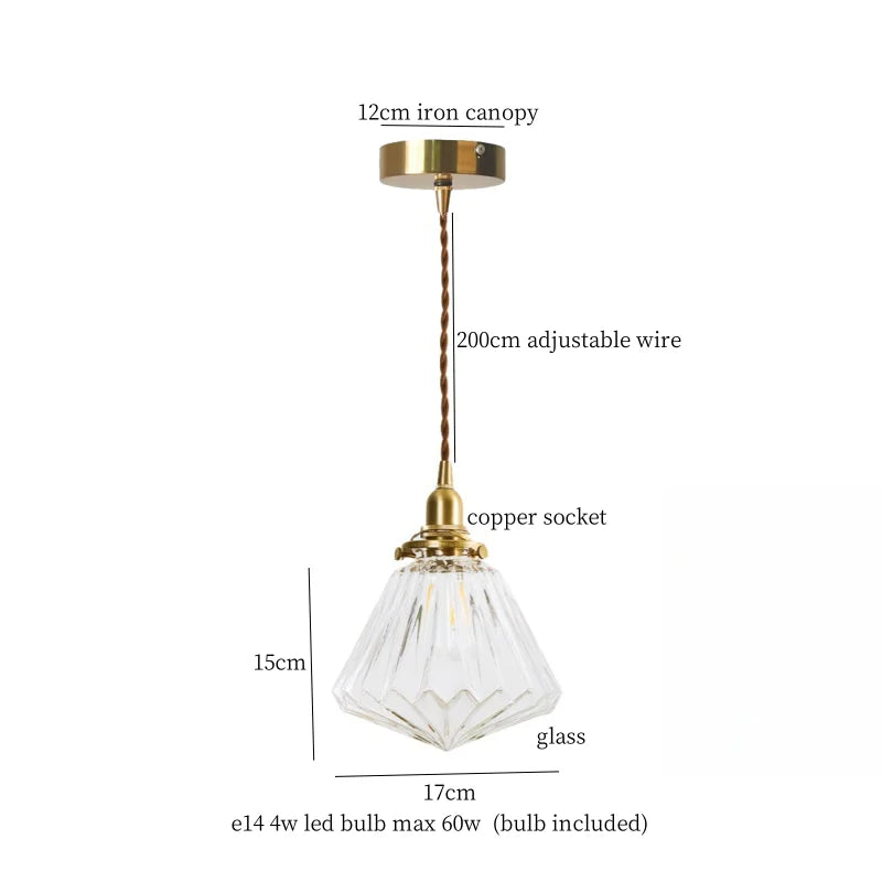 Afralia™ Clear Glass Copper LED Pendant Lamp for Home Decor & Lighting