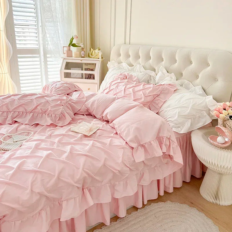 Afralia™ Princess Cotton Bedding Set - King Queen Twin Double Size Duvet Cover Sets