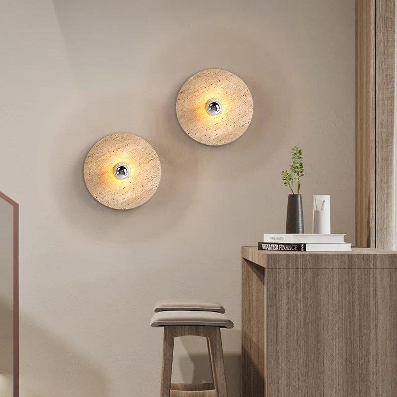 Afralia™ Retro Natural Stone Art Round LED Sconce Ceiling Light for Nordic Home