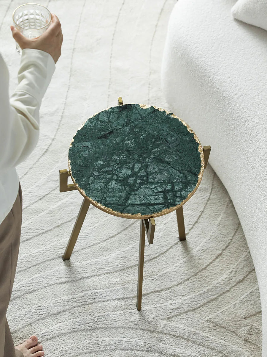 Afralia™ Round Marble End Table Metal Base Luxury Side Table for Living Room