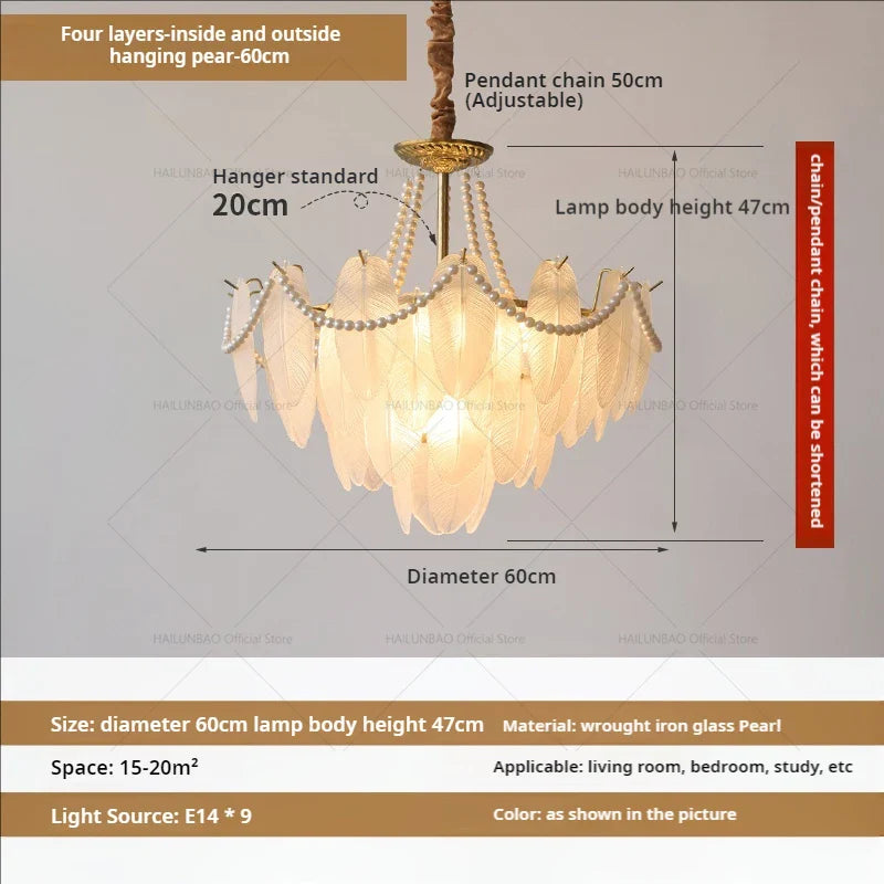 Afralia™ Cream Wind Feather Pearl Crystal Chandelier for Luxury Living Room and Bedroom