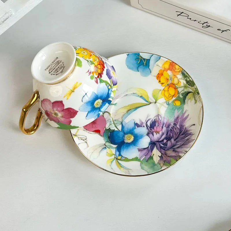 Afralia™ Brilliant Flowers Pattern Ceramic Coffee Mug Set