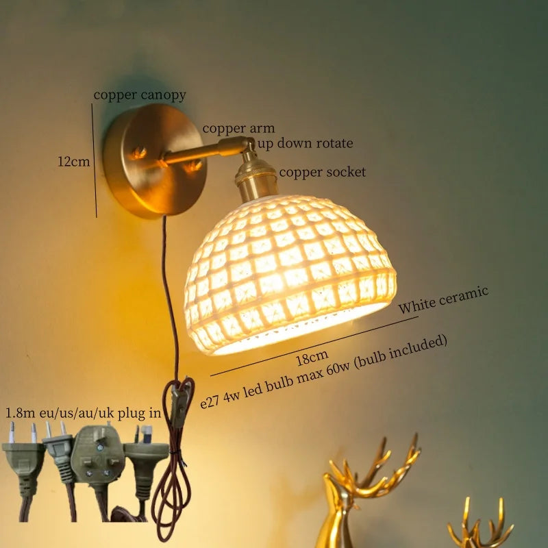 Afralia™ Nordic Modern LED Wall Lamps Copper Arm Ceramic for Home Decor