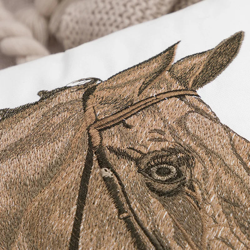 Afralia™ Horse Head Embroidery Pillowcase, Nordic Luxury Design for Modern Living Room