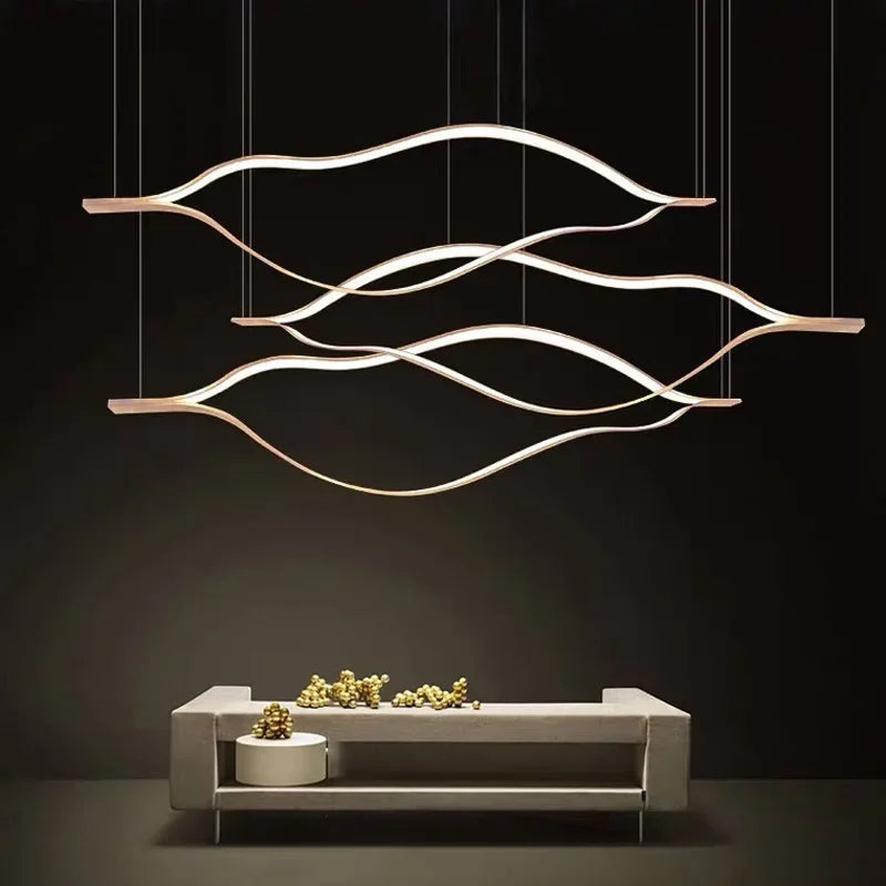 Afralia™ Minimalist River Chandeliers - Gold Lustre Aluminium Dimmable Pendant Lights