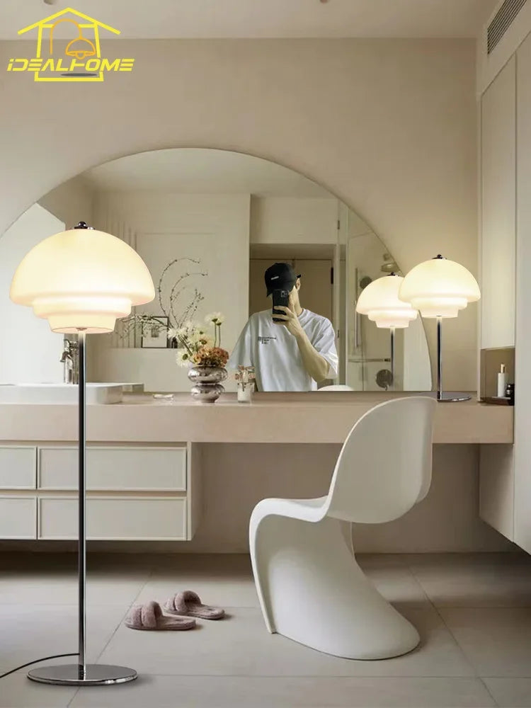 Afralia™ Cream Glass Bauhaus Floor Lamp LED E27 Minimalist UFO Style