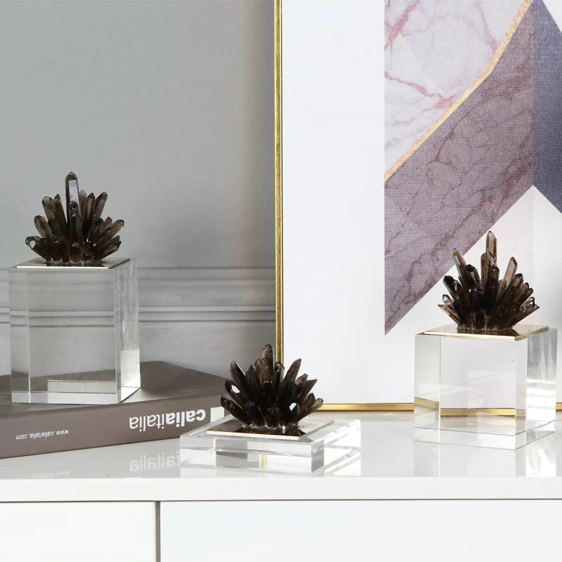 Afralia™ Crystal Flower Marble Base Sculpture: Modern Artwork for Living Room Decor