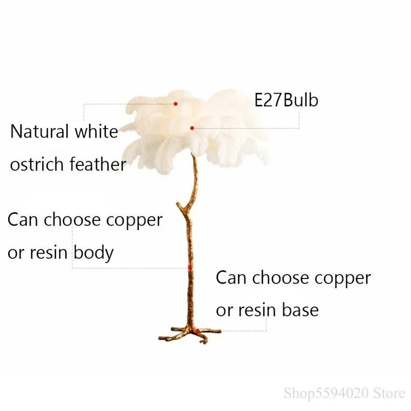 Afralia™ Copper Resin Ostrich Feather Floor Lamp Stand Light - Modern Interior Decor