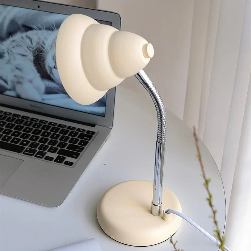 Afralia™ Creamy Style Screw Decoration Desk Lamp for Reading and Studying