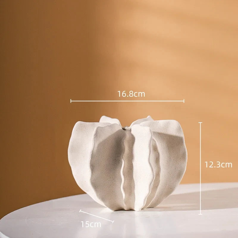 Afralia™ Wrinkle Pattern Ceramic Vase Handicraft Petal Flower Home Decor