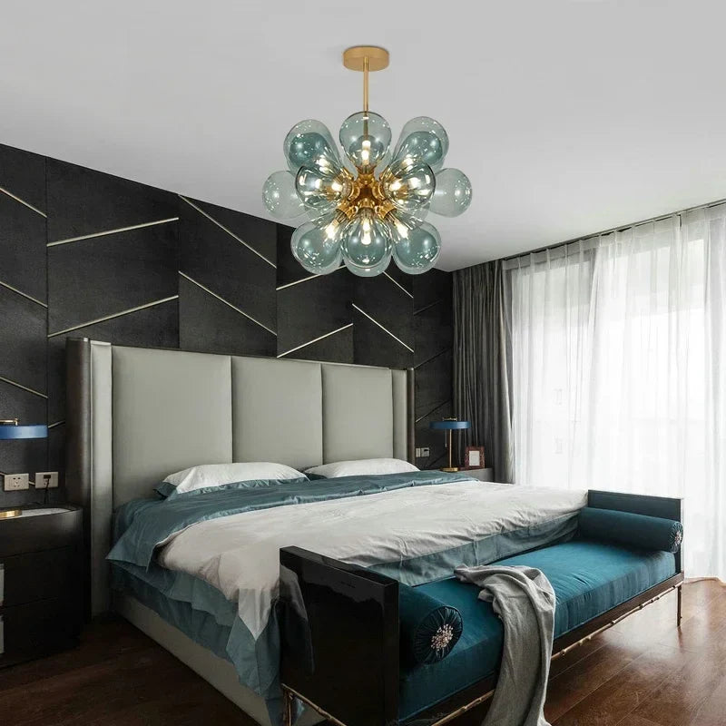 Afralia™ Purple Glass Bubble LED Chandelier for Living Room Bedroom Decor