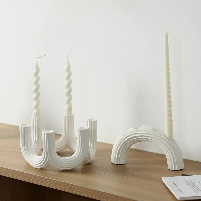 Afralia™ Elegant White Ceramic Candlestick Holder for Home Decor and Dining Table