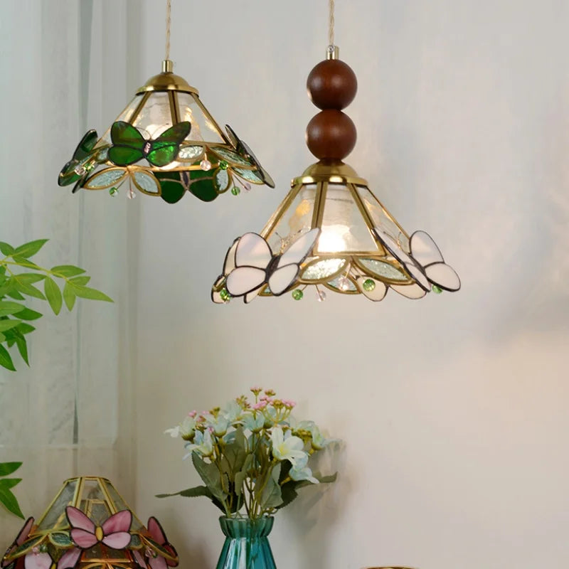 Afralia™ Clear Glass LED Pendant Light Tiffany Butterfly Hanging Lamp