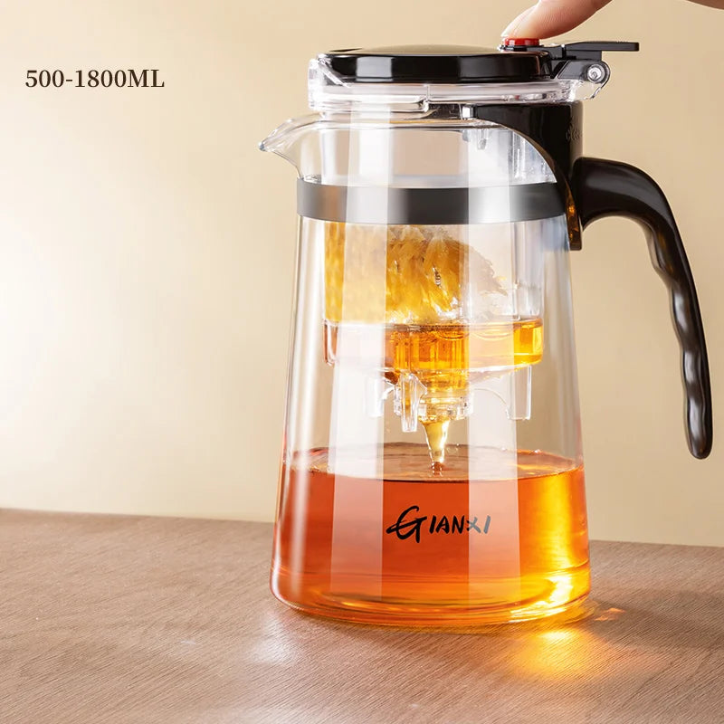 Afralia™ Glass Teapot with One-button Filtering System
