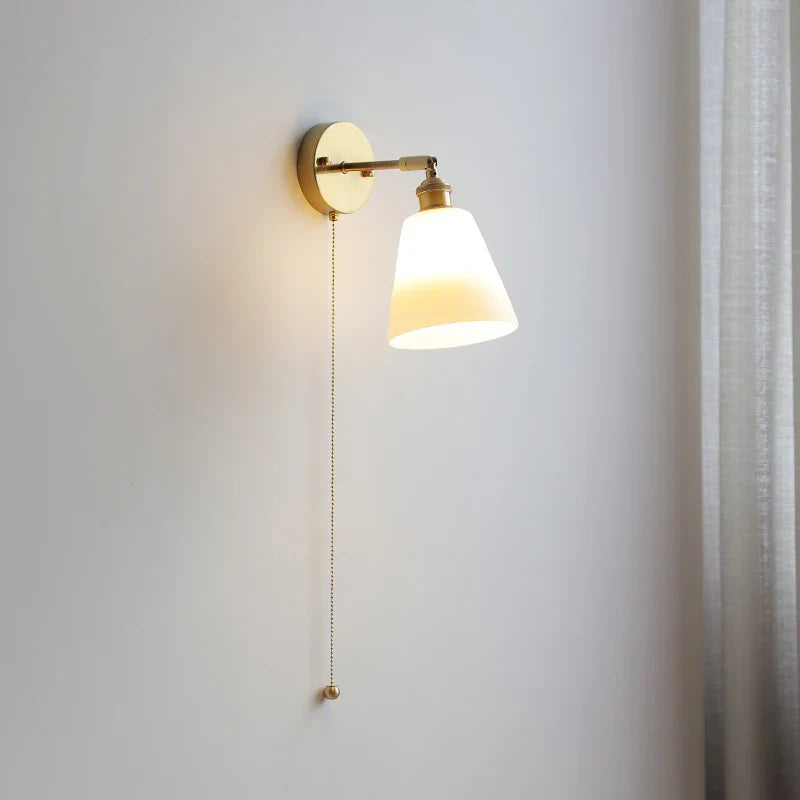 Afralia™ White Glass LED Wall Sconce Pull Chain Switch Stair Light