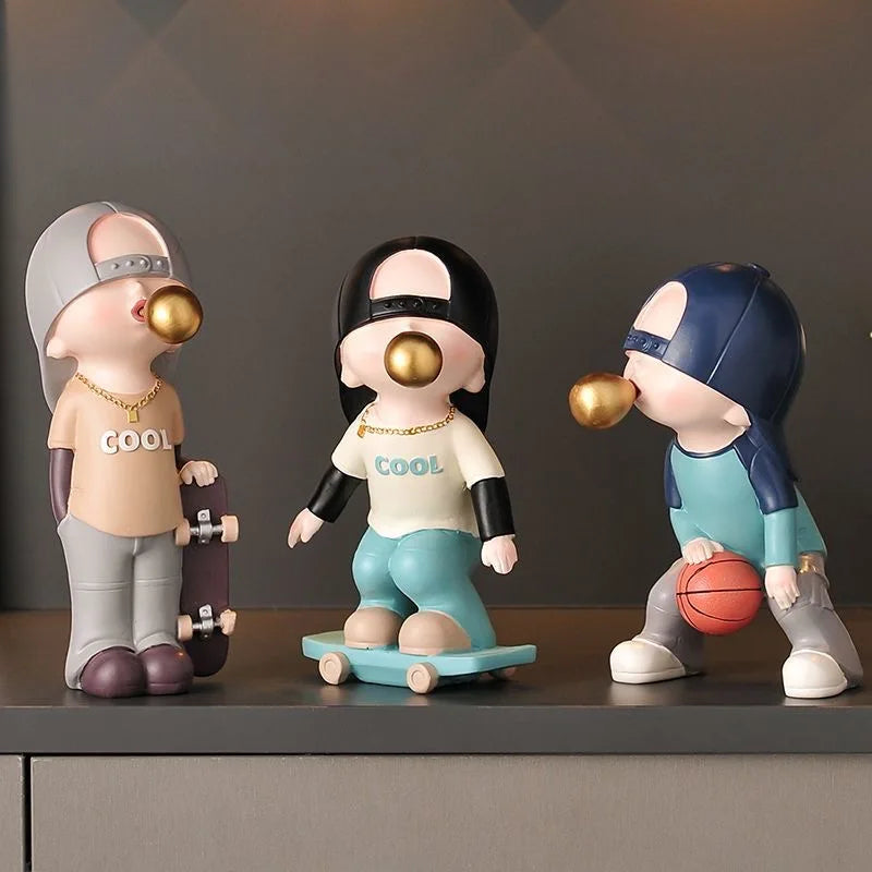 Afralia™ Boys Sports Statues: Basketball, Football, Skateboarding. Children's Decor, Gifts, Sculpture.