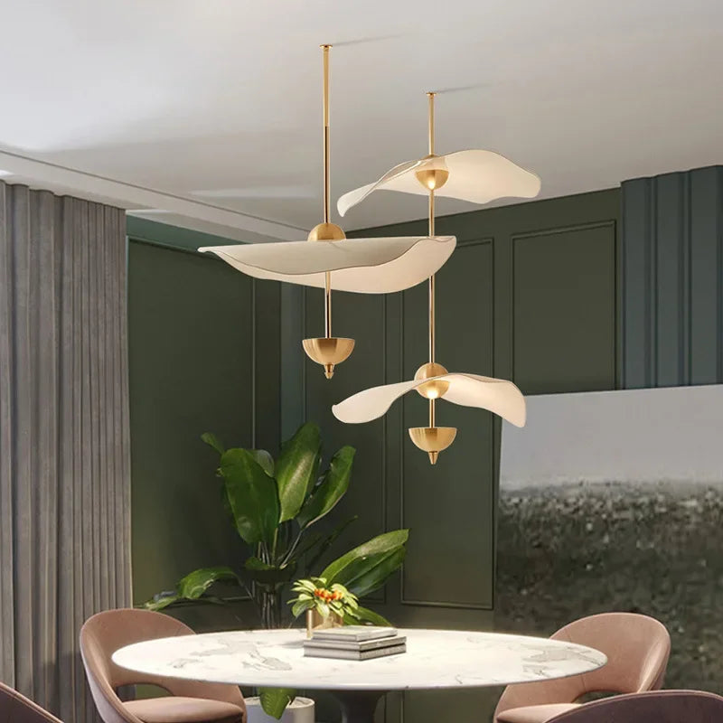 Afralia™ Modern LED Chandelier Lotus Leaf Gold Lustre Pendant Light for Living Room Hotel Shop