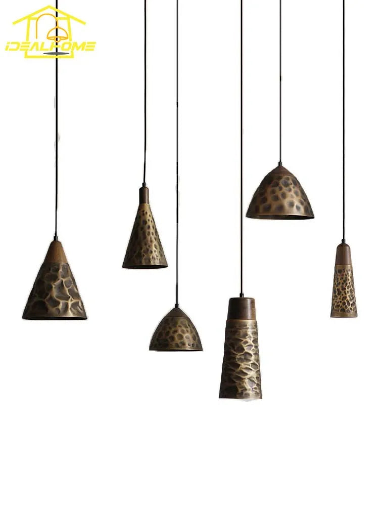 Afralia™ Vintage Walnut Copper Pendant Light LED E27 Fixture for Kitchen Dining Bedside