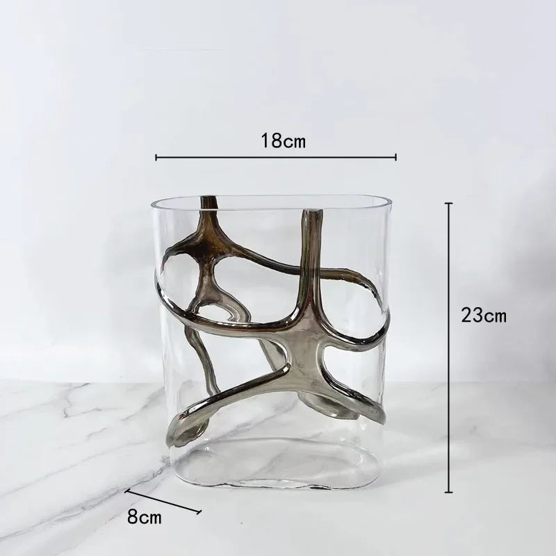 Afralia™ Gold-Edged Glass Vase with Geometric Patterns for Home Decor
