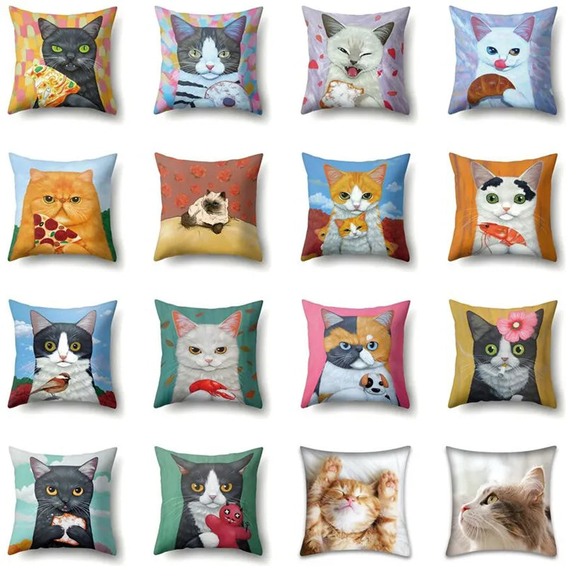 Colorful Cat Animal Pillowcase 45x45cm by Afralia™ - Home Decor Cushion Covers