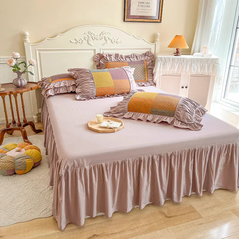 Afralia™ Vintage Cotton Double Layer Bedding Set with Ruffles & Pleat Details