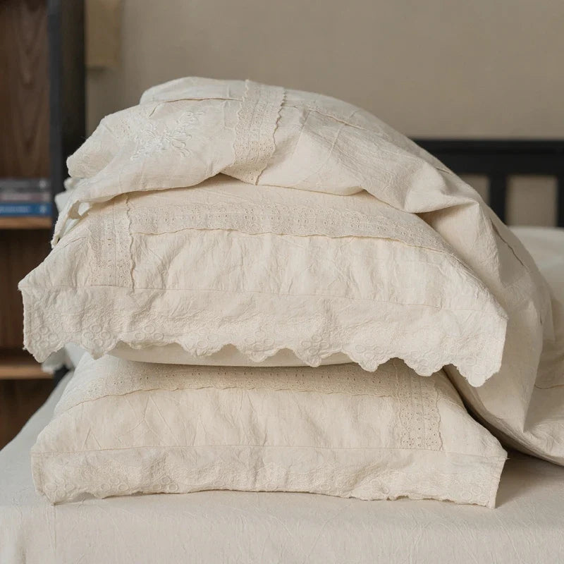 Afralia™ Cotton Linen Bedding Set, French Style Vintage Duvet Cover, Flat & Fitted Sheet