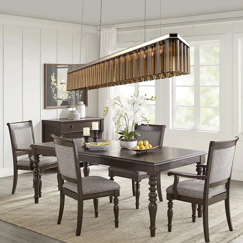 Afralia™ Amber Glass Ceiling Chandelier for Dining Table - Big Hanging Lamps Home Fixture