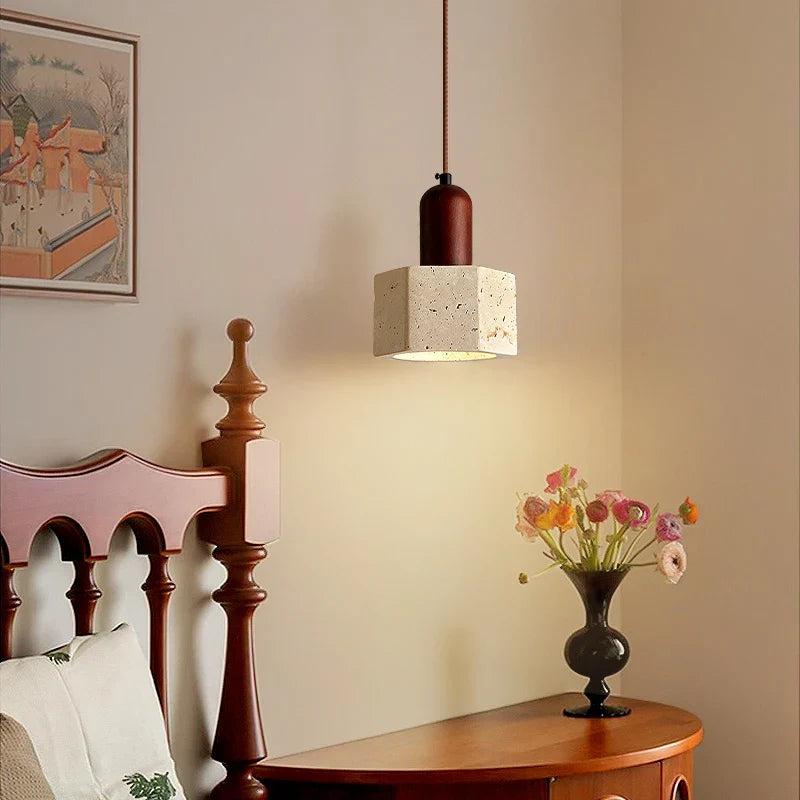 Afralia™ Yellow Travertine LED Pendant Lights | Mid Century Modern Hanging Lamp for Home and Kitchen