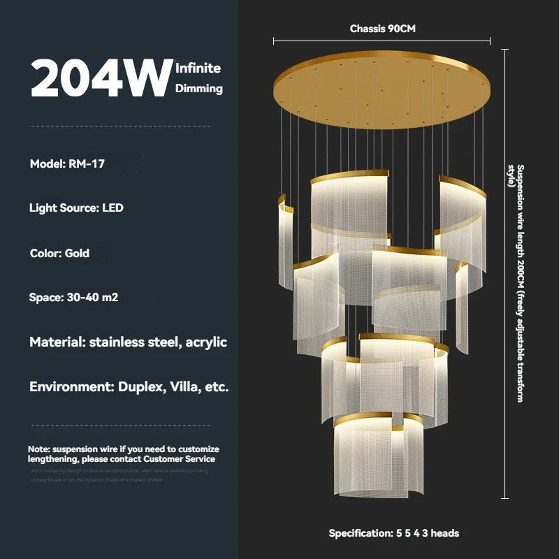 Afralia™ Gold Black LED Round Acrylic Panel Pendant Light for Staircase and Ceiling