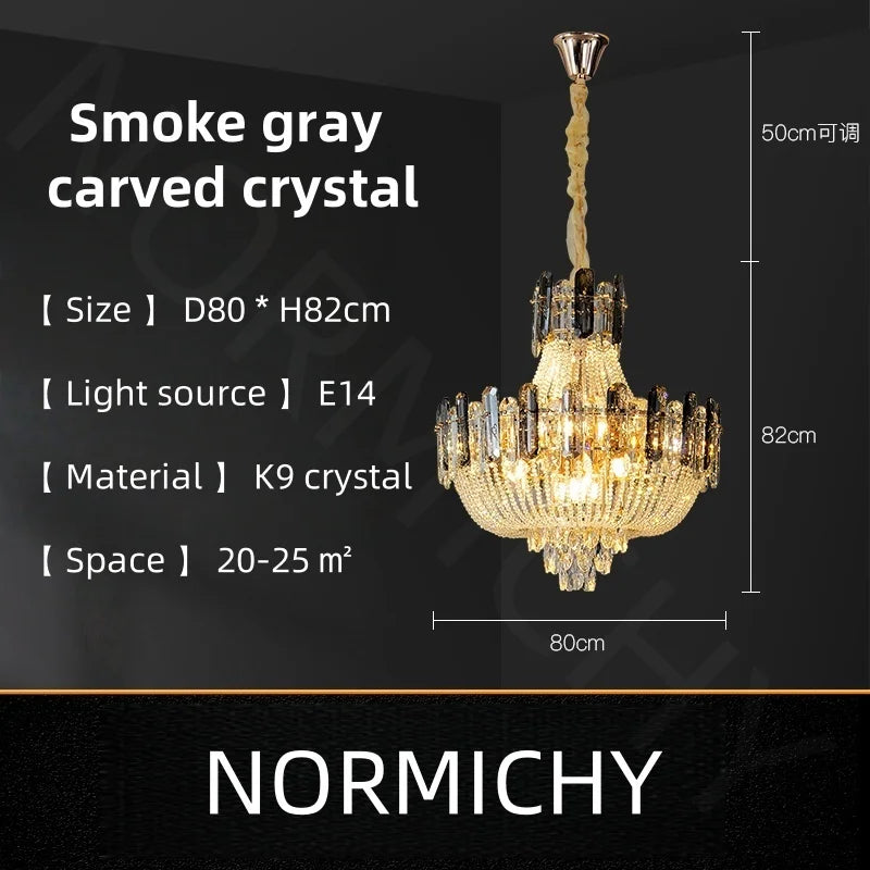 Afralia™ Light Luxury Crystal Ceiling Chandelier in Amber & Smoky Grey, LED Elegant Lustre
