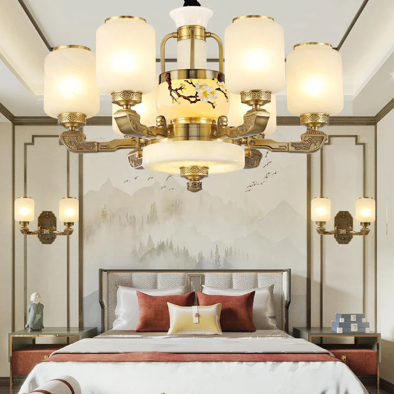 Afralia™ Vopper Jade Lamp: Modern Chinese Chandelier for Living & Dining Rooms