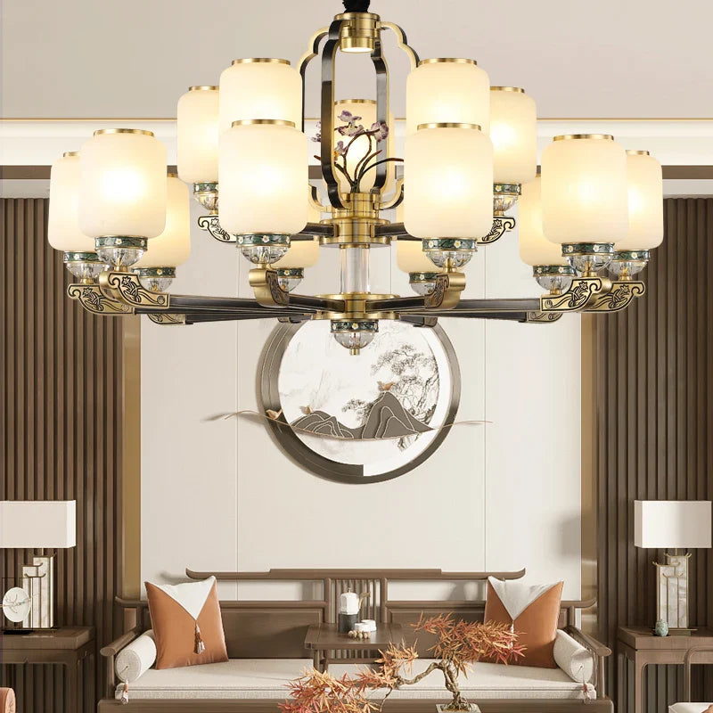 Afralia™ Chinese Jade Chandelier | Modern Duplex Villa Lighting