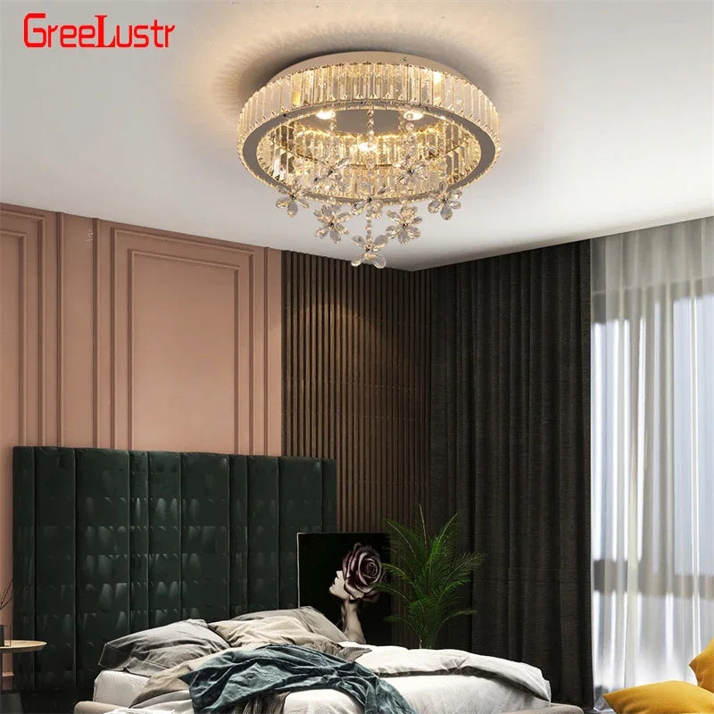 Afralia™ Luxury Crystal Ceiling LED Pendant Chandelier Silver Fixtures for Home Decor