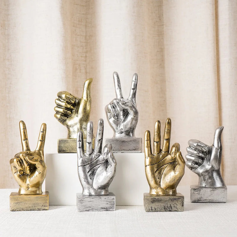 Afralia™ Resin Hand Gesture Sculpture Retro Home Office Decor Ornament