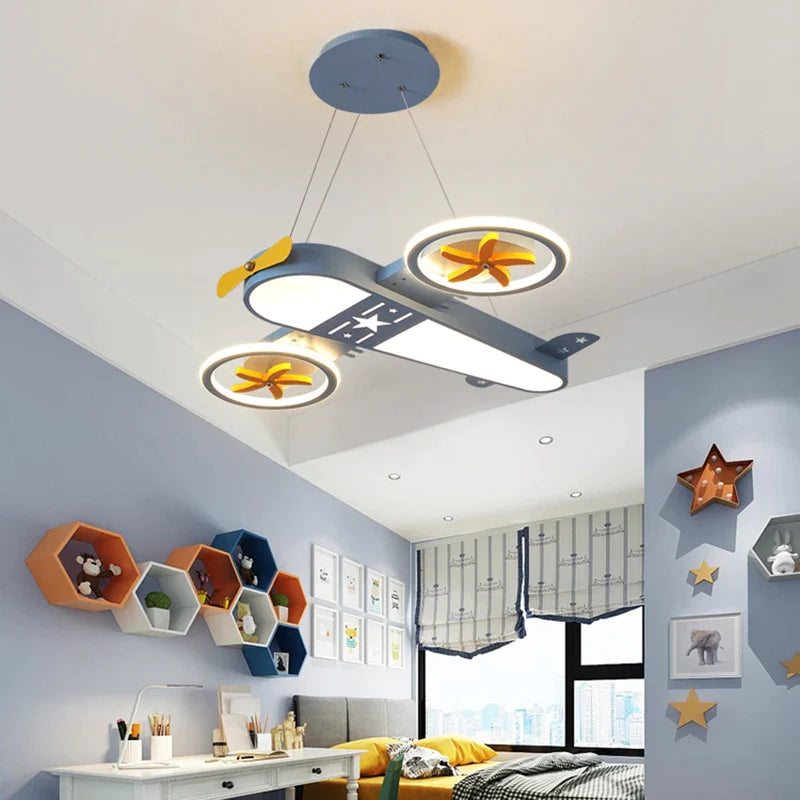 Afralia™ Kids Airplane Ceiling Lights Remote Control Dimmable LED Chandelier