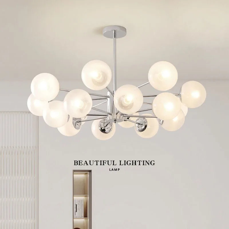 Afralia™ Silver LED Chandelier: Modern Nordic Glass Pendant Light for Home Décor